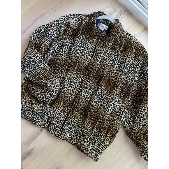 Vintage 80s Animal Print Womens Zipper Jacket/Bomber Micro Pleated Sz L/XL - Picture 2 of 10